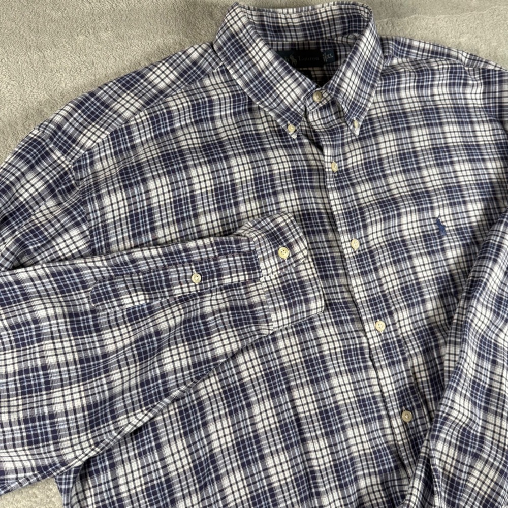 Ralph Lauren Button Down Shirt Men XL Blue Plaid Blake Long Sleeve Cotton